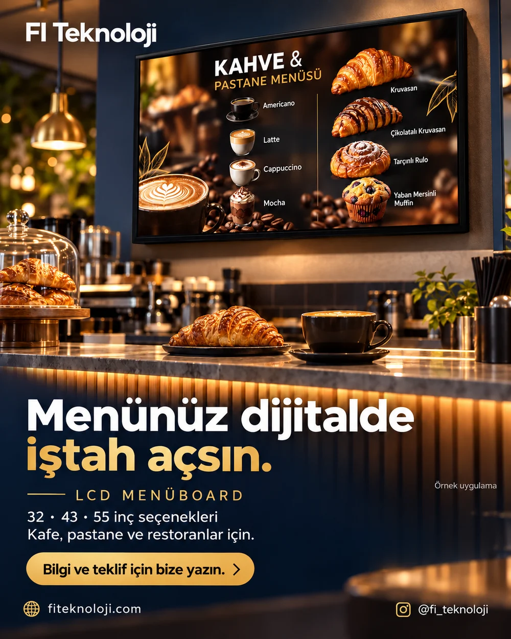 FI Teknoloji LCD menü ekranı örnek kafe uygulaması