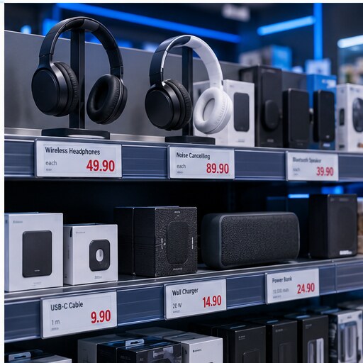 Elektronik ve yapı market rafında elektronik etiketler