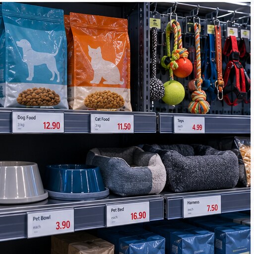 Petshop rafında elektronik raf etiketleri
